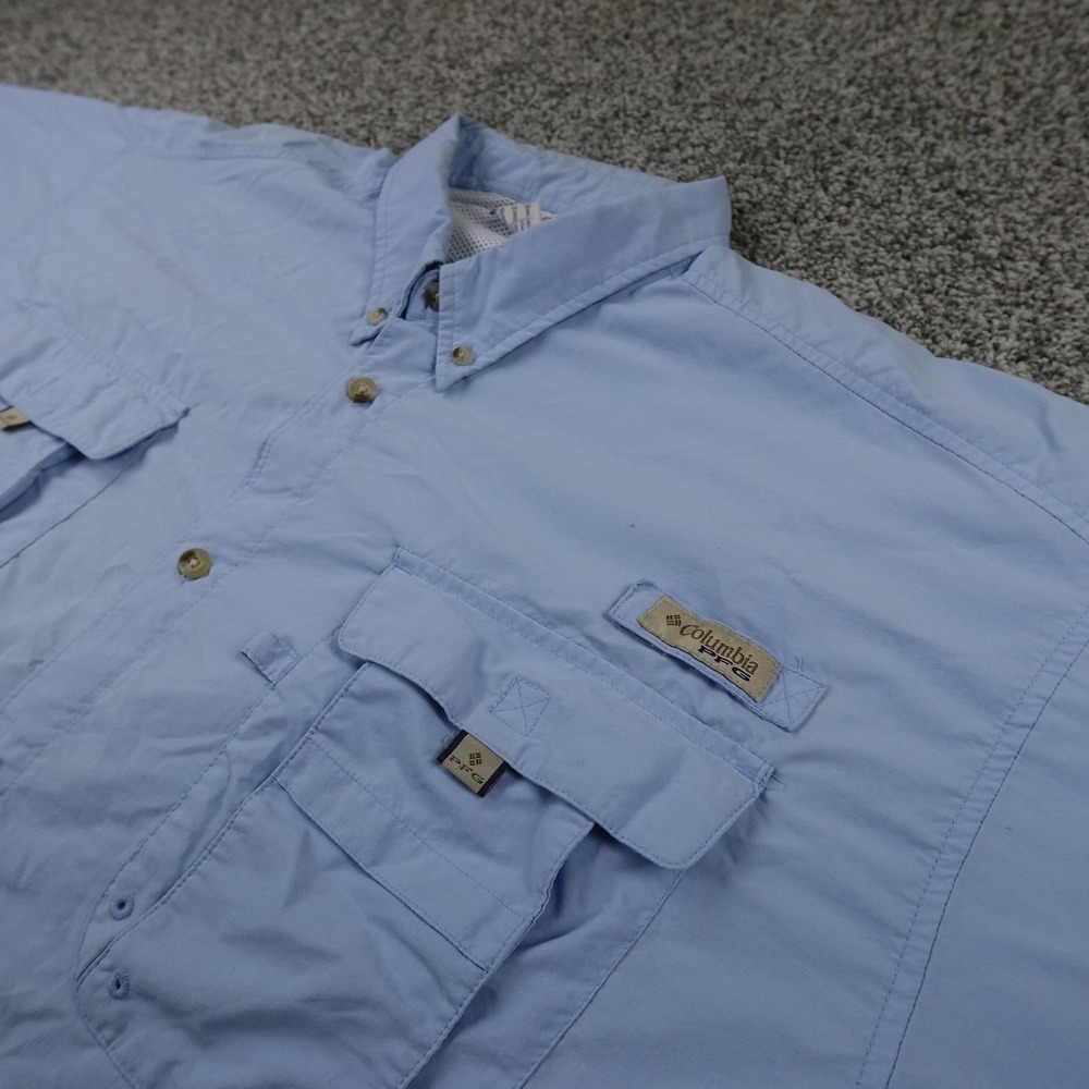 Columbia‎ PFG Shirt Mens 2XL Blue Short Sleeve Vented Fishing Button Up outdoor